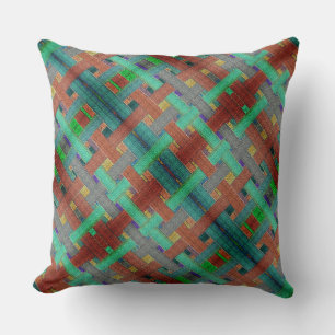 Granny's crossed blue and red strips, woven aspect throw pillow