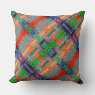 Granny's crossed reddish strips, with woven aspect throw pillow