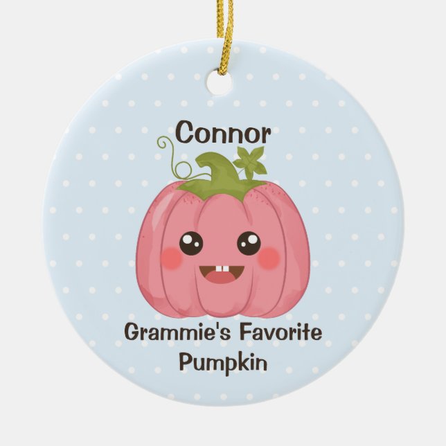 Granny's Favourite Pumpkin Custom Grandchild Name Ceramic Ornament (Front)