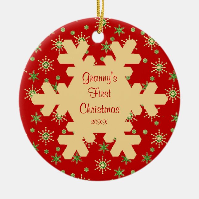 Granny's First Christmas Red Snowflake Ornament (Front)