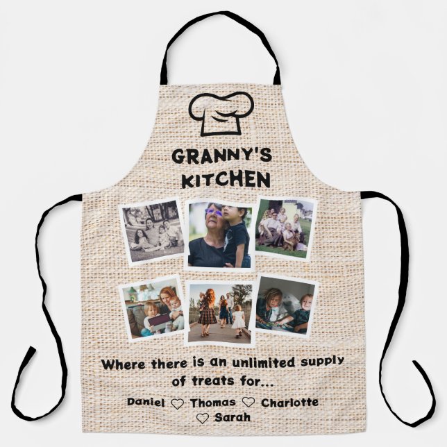 Granny's Kitchen With Custom 6 Photos & Names Apron (Front)