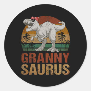 Grannysaurus T Rex Dinosaur Granny Saurus Retro Mo Classic Round Sticker
