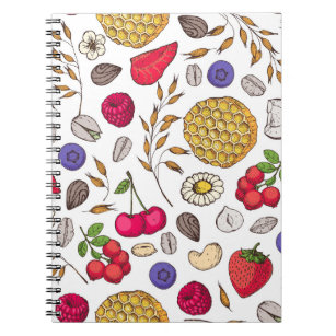 Granola,  muesli seamless pattern. Oat flakes hand Notebook