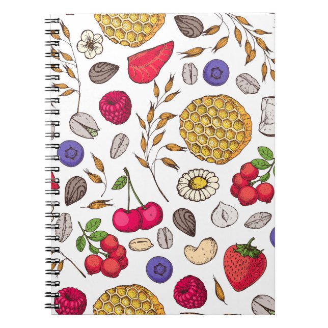 Granola,  muesli seamless pattern. Oat flakes hand Notebook (Front)