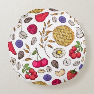 Granola,  muesli seamless pattern. Oat flakes hand Round Pillow