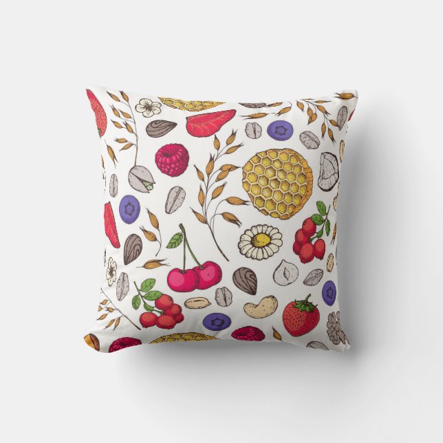 Granola,  muesli seamless pattern. Oat flakes hand Throw Pillow (Front)