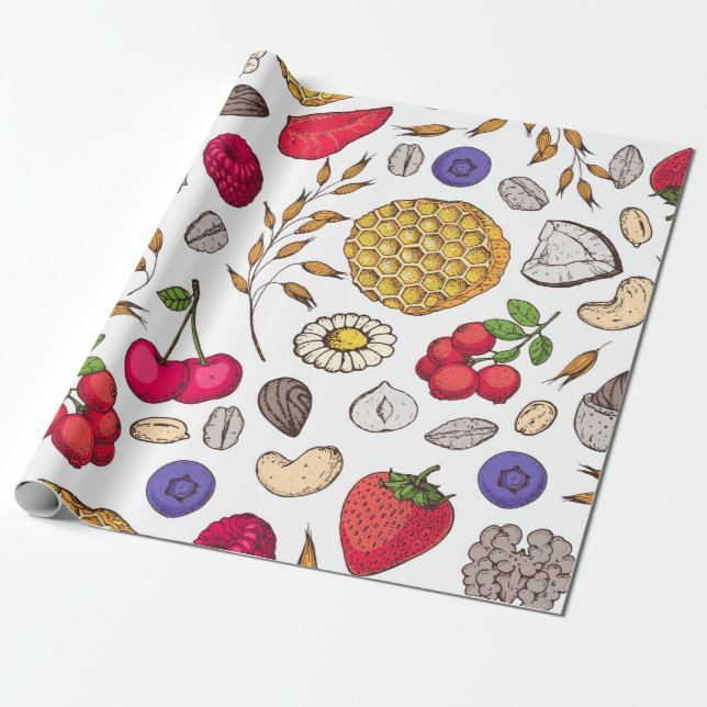 Granola,  muesli seamless pattern. Oat flakes hand Wrapping Paper (Unrolled)