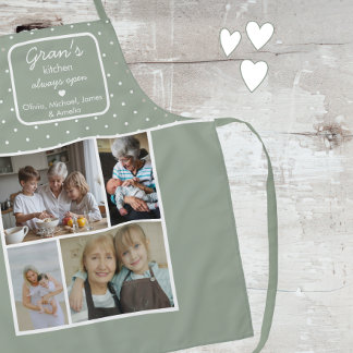 Gran's Kitchen Always Open Sage Green Dots Photo Apron