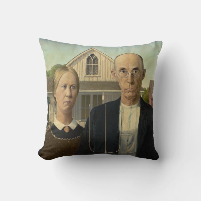 Grant DeVolson Wood American Gothic Throw Pillow (Front)