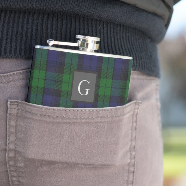 GRANT HUNTING TARTAN BlackWatch Letter G -Can Edit Hip Flask (In Situ)