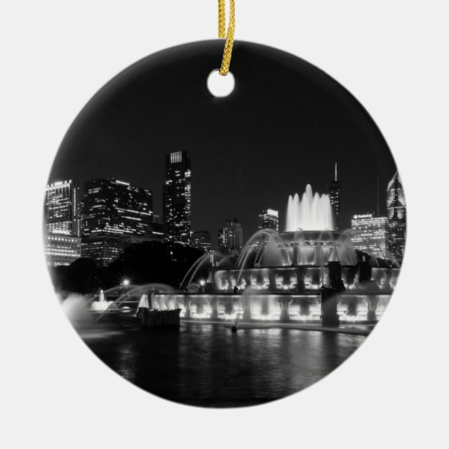 Grant Park Chicago Grayscale Ceramic Ornament (Front)
