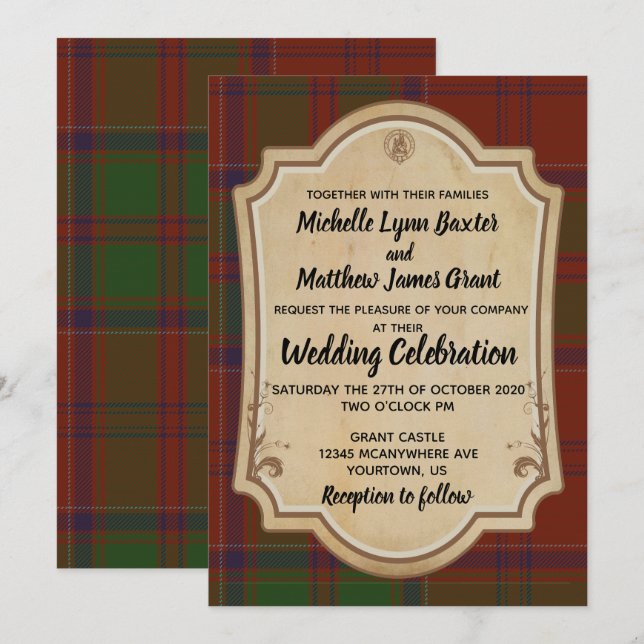 Grant Tartan Faire-part de mariage (Devant / Derrière)