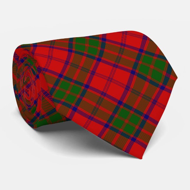 Grant tartan red green plaid tie (Rolled)