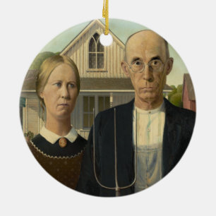 Grant Wood - American Gothic Ceramic Ornament
