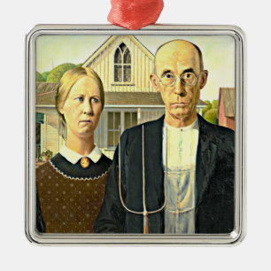 Grant Wood - American Gothic, famous Americana art Metal Ornament
