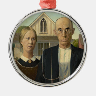 Grant Wood - American Gothic Metal Ornament