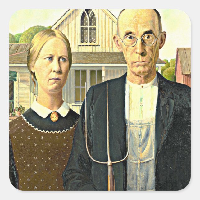 Grant Wood - American Gothic, Square Sticker (Front)