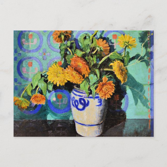 Grant Wood - Calendulas, floral painting, Postcard (Front)