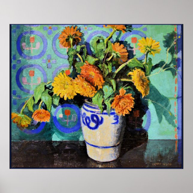 Grant Wood - Calendulas, floral painting Poster (Front)