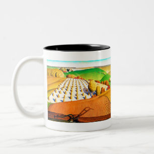 Grant Wood Fall Plowing Two-Tone Coffee Mug