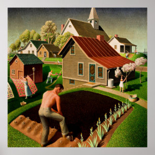 Grant Wood - Spring in Town, fine art painting Poster