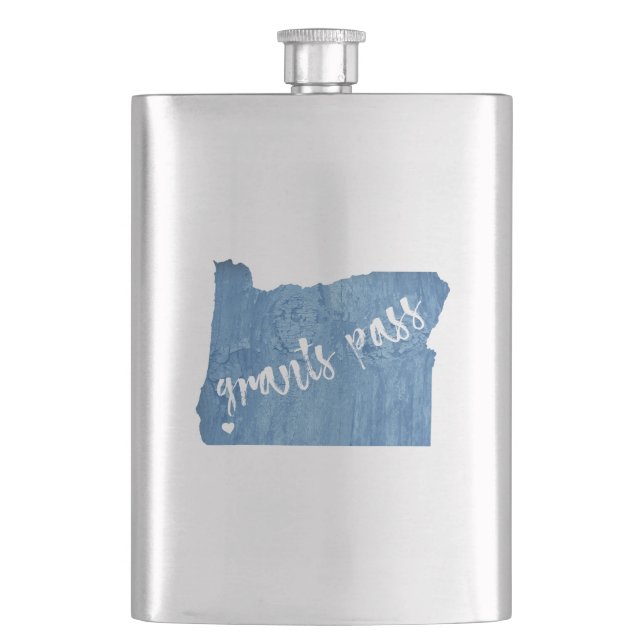 Grants Pass Oregon Wood Grain Hip Flask (Front)