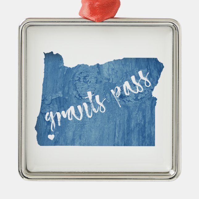 Grants Pass Oregon Wood Grain Metal Ornament (Front)
