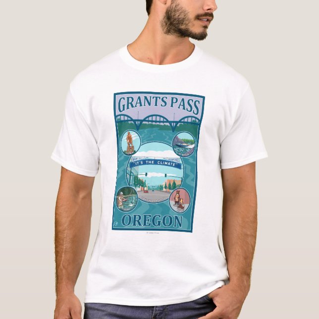 Grants Pass, OregonScenic Travel Poster T-Shirt (Front)