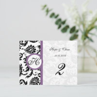 Grape & Black Damask Swirls Table Number Cards