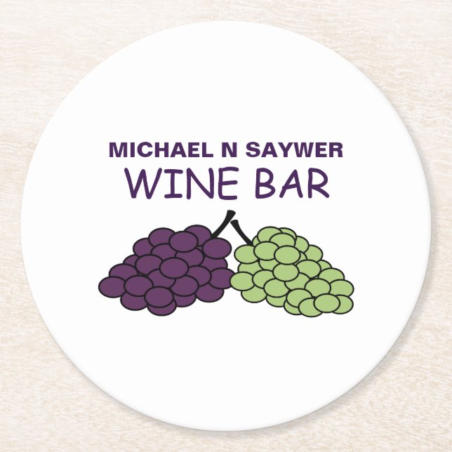 Grape Bunch, Wine Bar, Winery Round Paper Coaster (Front)