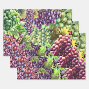 Grape bunches red green grapevine collage  wrapping paper sheet
