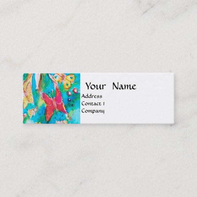 GRAPE FAIRY TALE Flowers Butterflies Floral Mini Business Card (Front)