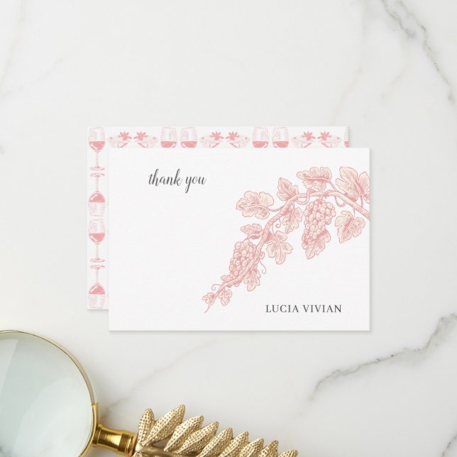 Grape Fruits Plant Champagne Retro  Thank You Card (Front/Back In Situ)