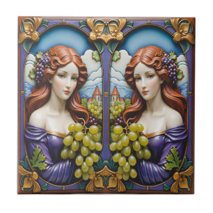 Grape Gatherers Ceramic Tile