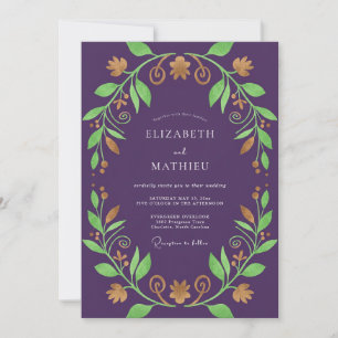 Grape Gold Wreath Wedding Invitation