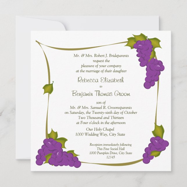 Grape Harvest Wedding Invitation (Front)