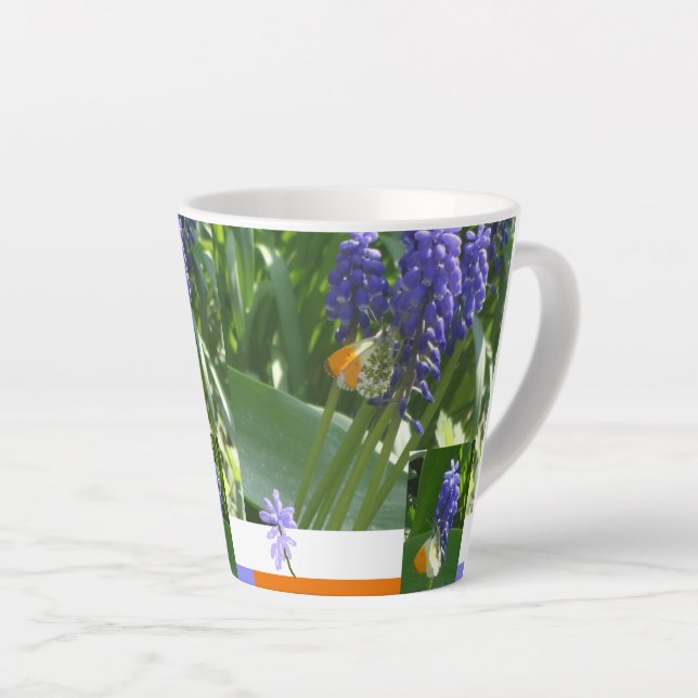 Grape Hyacinth with Butterfly Design Latte Mug (Right Angle)