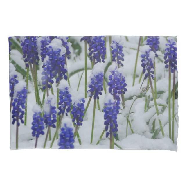 Grape Hyacinths in Snow Pillowcase  (Front)