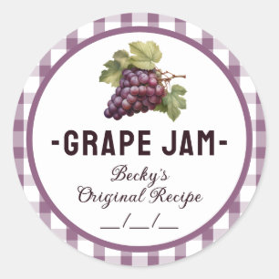 Grape jam canning label with chequered design