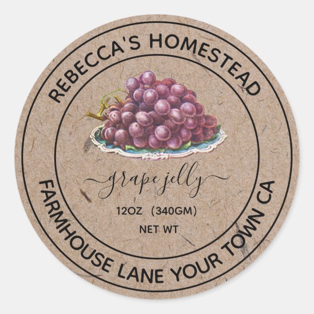 Grape Jelly Kraft Paper Canning Jar Labels (Front)