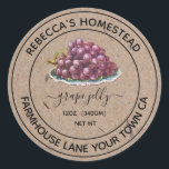 Grape Jelly Kraft Paper Canning Jar Labels<br><div class="desc">Vintage grape illustration on faux Kraft paper canning Jar label. This is a template ready for you to add your details to. Give your homemade preserves the finish touch idea when selling at a farmers market or as gifts.</div>