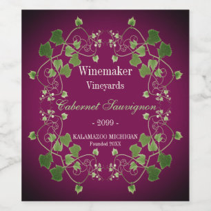 Grape Leaves Wine & Sparkling Wine Custom Bottle L Wine Label