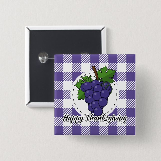 Grape on Violet Plaid - Happy Thanksgiving 2 Inch Square Button (Front & Back)