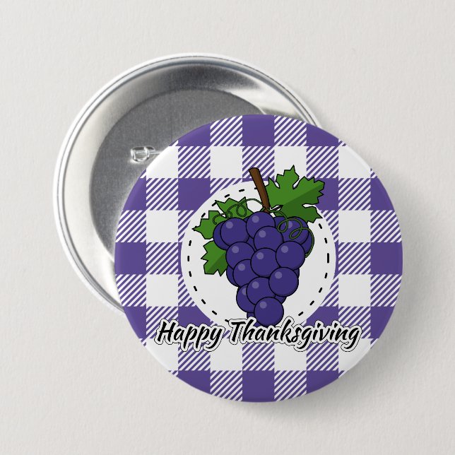 Grape on Violet Plaid - Happy Thanksgiving 3 Inch Round Button (Front & Back)