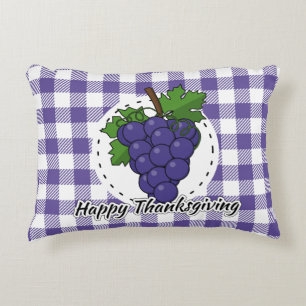 Grape on Violet Plaid - Happy Thanksgiving Accent Pillow