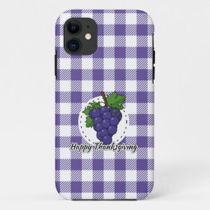 Grape on Violet Plaid - Happy Thanksgiving iPhone 11 Case