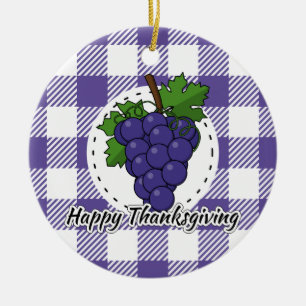 Grape on Violet Plaid - Happy Thanksgiving Ceramic Ornament