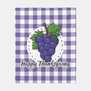 Grape on Violet Plaid - Happy Thanksgiving Fleece Blanket