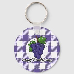 Grape on Violet Plaid - Happy Thanksgiving Keychain