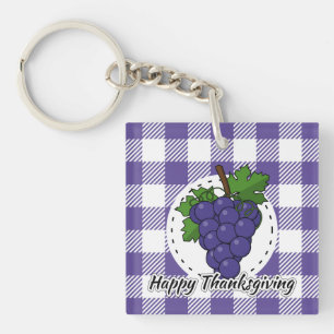 Grape on Violet Plaid - Happy Thanksgiving Keychain